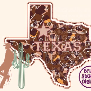 Leopard Texas Map Png, Texas Lover, Archivo de sublimación Png para camiseta impresa y diseño de cactus vaquero Descarga instantánea personalizada Western Retro Png