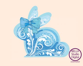 New Happy Easter PNG, Millennial Easter Png, Blue Toile Easter Rabbit SVG, Easter Coquette Png, Girls Blue Floral Chinoiserie Bunny SVG Boy