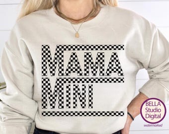 Checkered Mama Mini Svg, Mommy Mom Mama Gift SVG PNG Pdf Eps Dxf DTF File Download ClipArt Sublimation, Checker Mom Mini Retro Clipart Trend