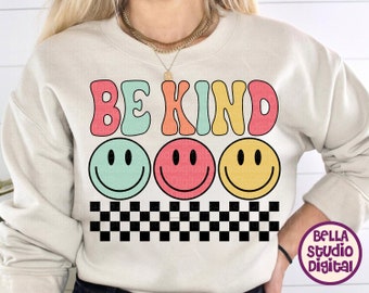 Be Kind Smiley Svg, Png Sublimation, Positive Quotes Svg - DTF File, Retro Be Kind Png, Kids Be Kind - Boho Png, Groovy Svg, Vintage Shirt