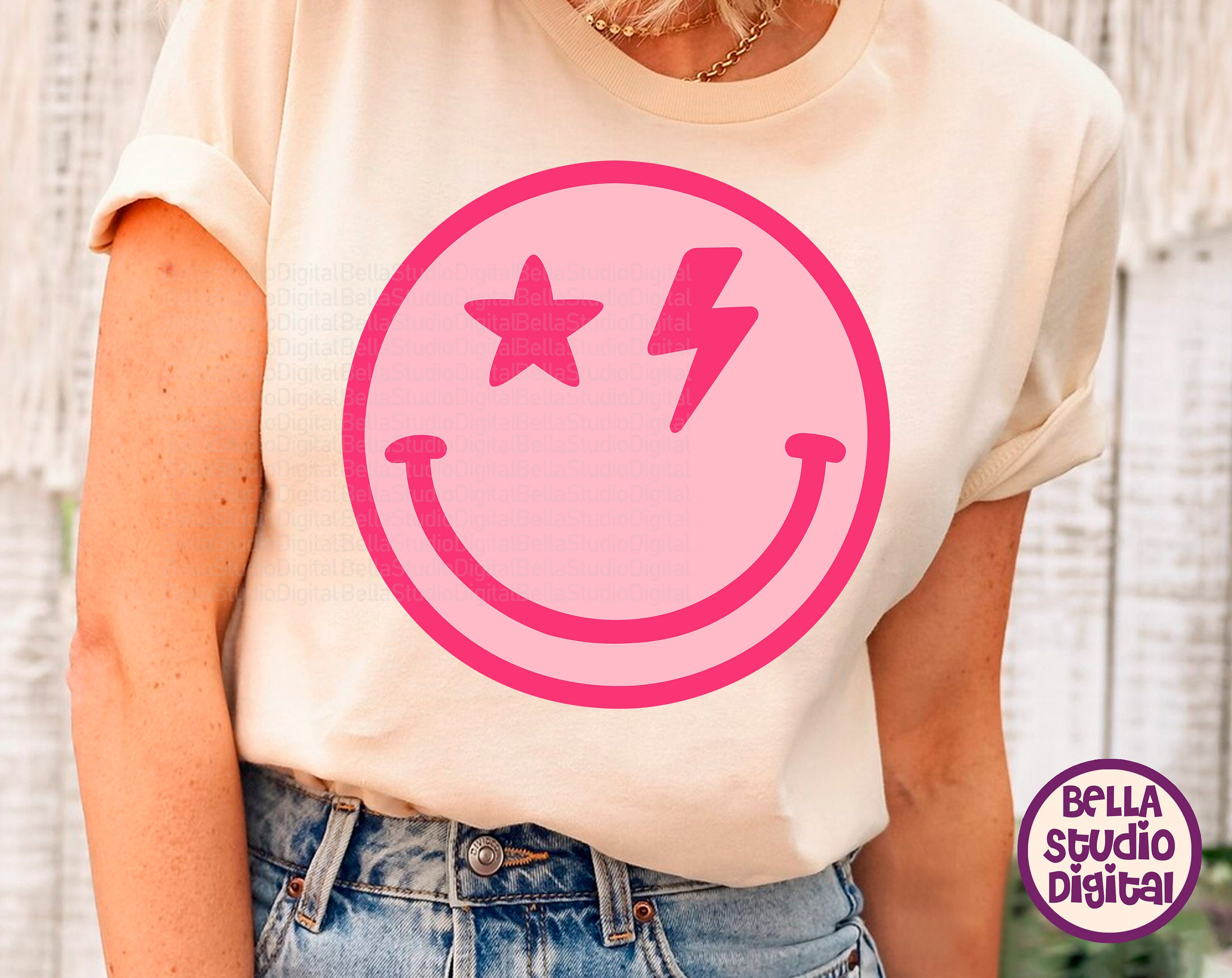 SALMOS スマイリー プリント narifuri × SMILEY FACE ガーメントダイプリントTシャツ