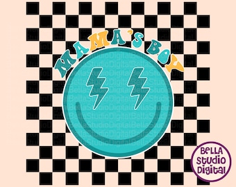 Smiley Mama's Boy Smiley, Lightening Bolt Smile SVG, PNG, Pdf Dxf -Eps Checkered shirt, Svg Bundle, Lightning Boy Png sublimation DTF File
