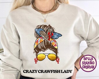 Fun Messy Bun Crawfish Lady Png, Sublimation File, Transfer Prints, Instant Download, Crawfish Season Corn Lemon Lobster Lemon Design Summer