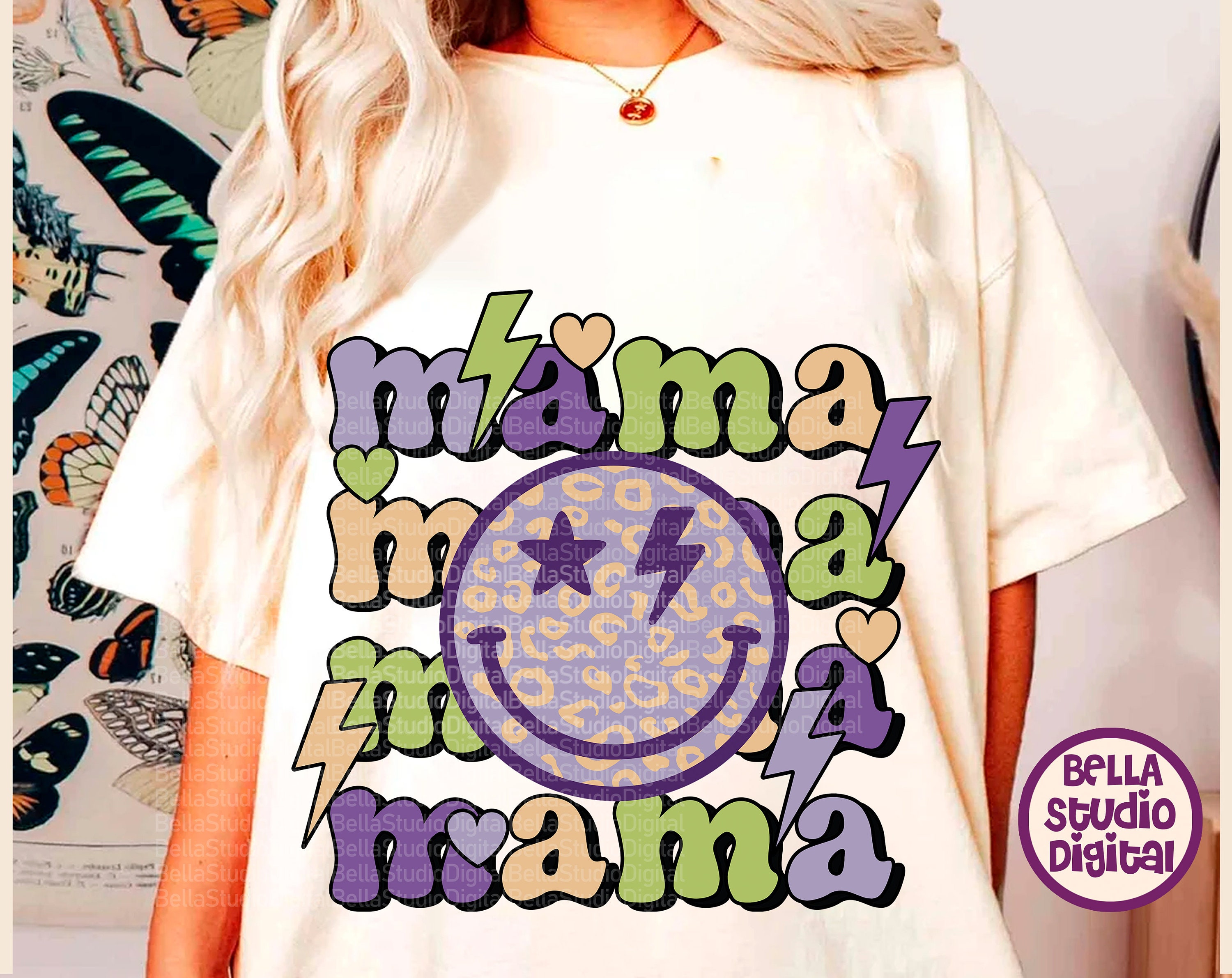 Smiley Mama Svg Png Eps , Bundle Retro PNG, Retro Smiley, Mama