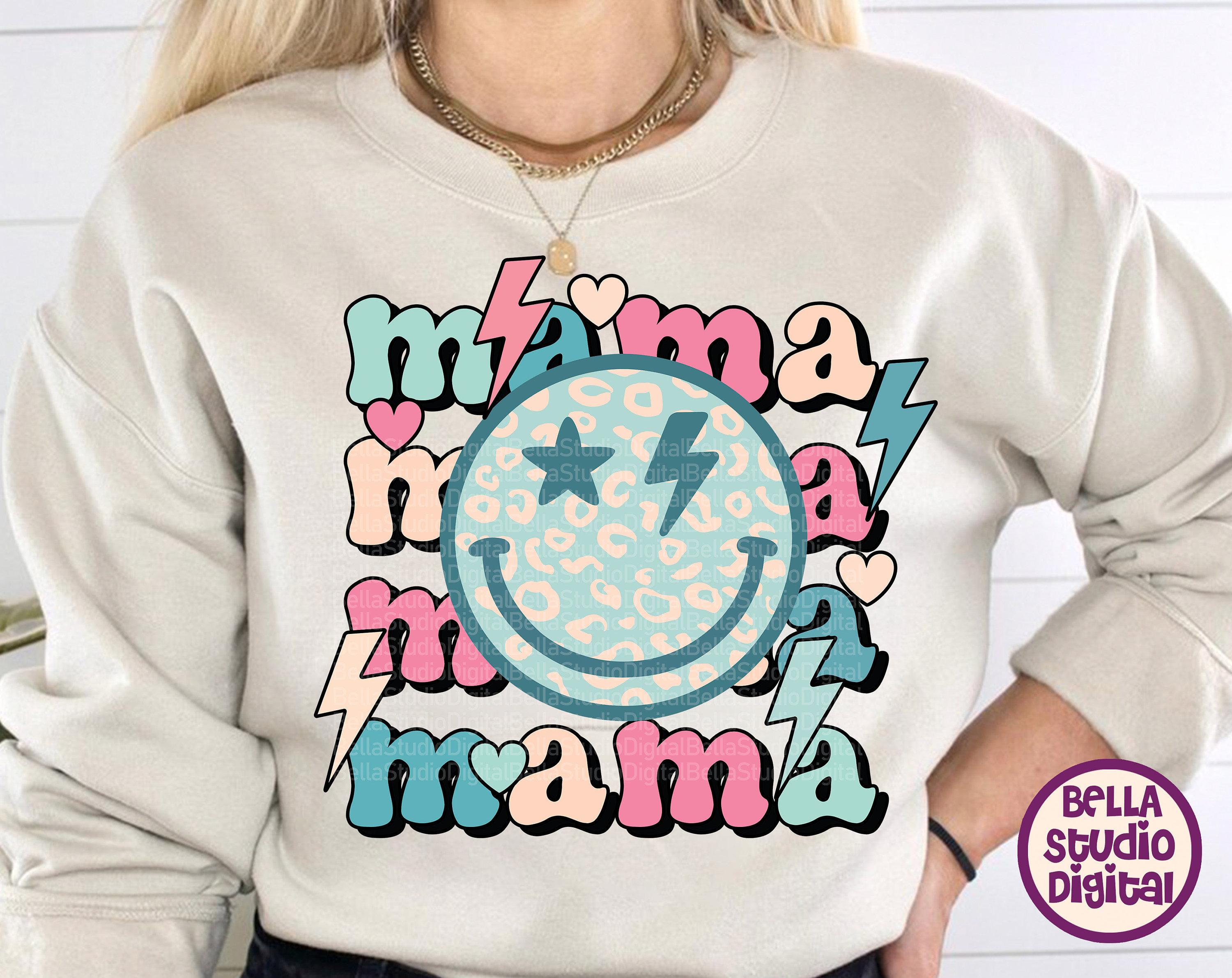 Smiley Mama Svg Png Dxf Eps , Bundle Retro PNG, Retro Smiley, Mama