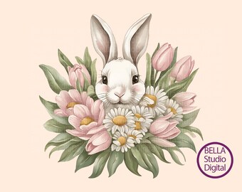 Cute Easter Bunny PNG, Easter Clipart, Easter Digital Sublimation, Flower Bunny Fun, Easter Egg, Decor PNG, Easter Shirt PNG,  Sticker Print