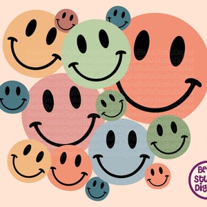 Smiley Face Svg, Smiley Face Png, para sublimación, Groovy Svg, Vintage Cute Smile Png Diseño de camiseta, Png Dxf Svg Eps, Happy Face Svg, Regalo