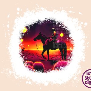 Cowboy Texas Design, Cowhide, Texas Png for Sublimation File, Horse in Country Png - Bleached Cowboy Sunset Design for Tshirts or Shirts