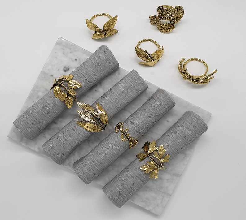 Herb Leaf Napkin Rings: Zinc Alloy Set of 8, Christmas Decor
