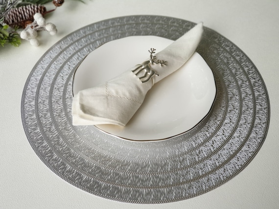 Round Placemat for Dining Table Non Slip Easy Care Vinyl Placemats Set of 6  Pcs 15 Inch Ideas Gift for Holiday 