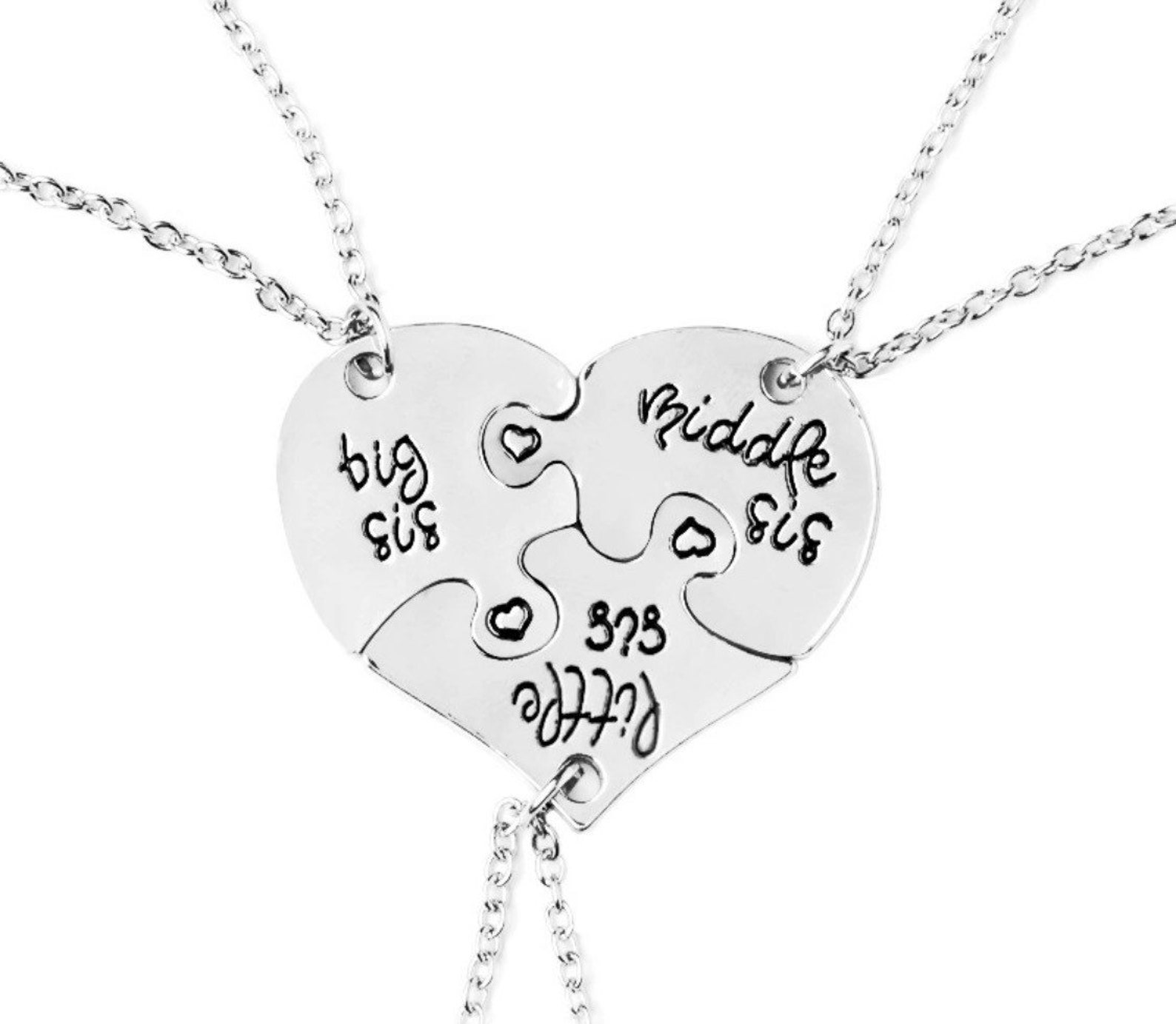 Three Piece Heart Puzzle Necklace Mother Daughter Jewelry Hand Etsy