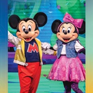 A Disney's Hollywood Studios English guidemap brochure featuring Mickey Mouse and Minnie Mouse in stage outfits.