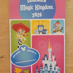 The Cool Kids Summer 2026 guide map for Magic Kingdom features Jessie from Toy Story, Peter Pan, and Cinderella Castle with fireworks.