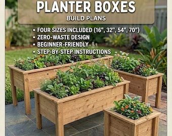 Gartenkastenpläne, PDF-Anleitung für ein hölzernes Hochbeet in vier Größen