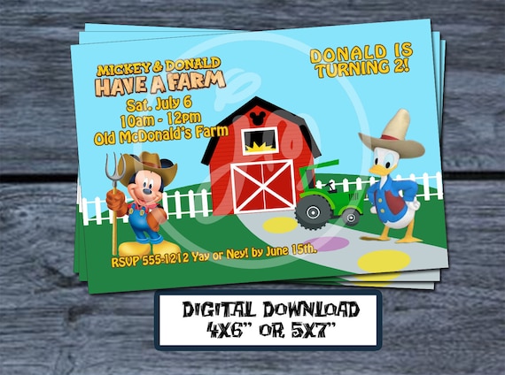 Disney Mickey Donald Had A Farm Birthday Invitation Party Etsy