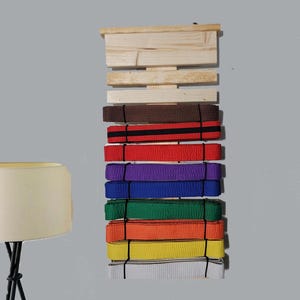 Belt Rack Display, Wood - Martial Arts Karate taikwondo belt/level holder/rack for qty 6, 8, 9, 10, 12, 13 - Handmade to order