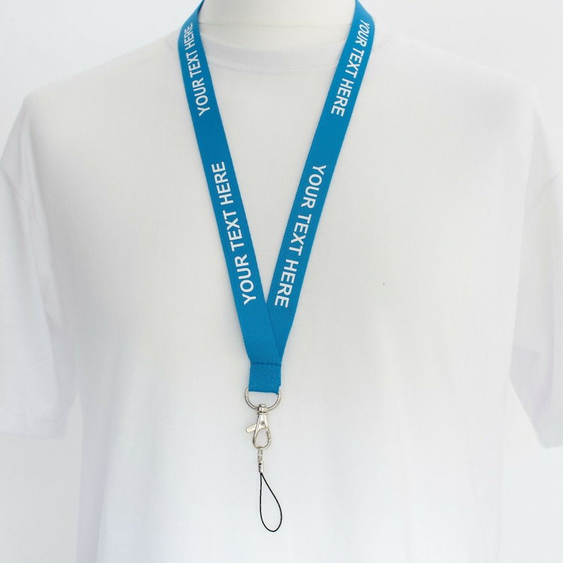 ROLSELEY Personalised Plain Lanyard Neck Strap with Printed Custom Text White/Black/Silver with Safety Breakaway image 9
