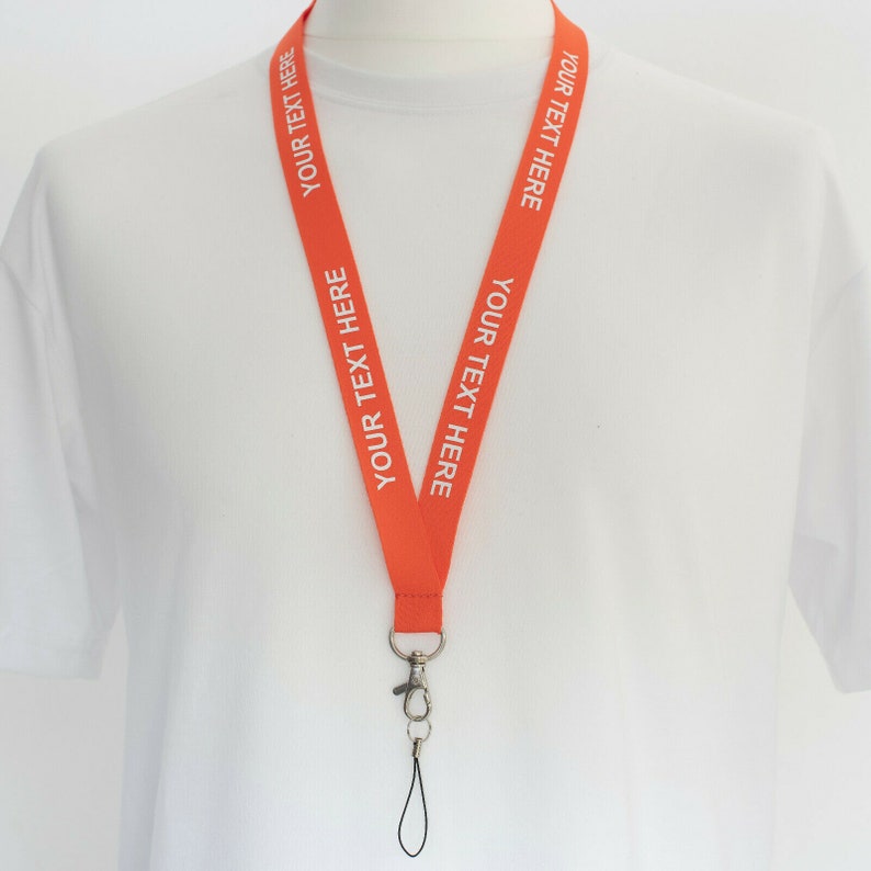 ROLSELEY Personalised Plain Lanyard Neck Strap with Printed Custom Text White/Black/Silver with Safety Breakaway image 2