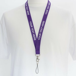 ROLSELEY Personalised Plain Lanyard Neck Strap with Printed Custom Text White/Black/Silver with Safety Breakaway image 6