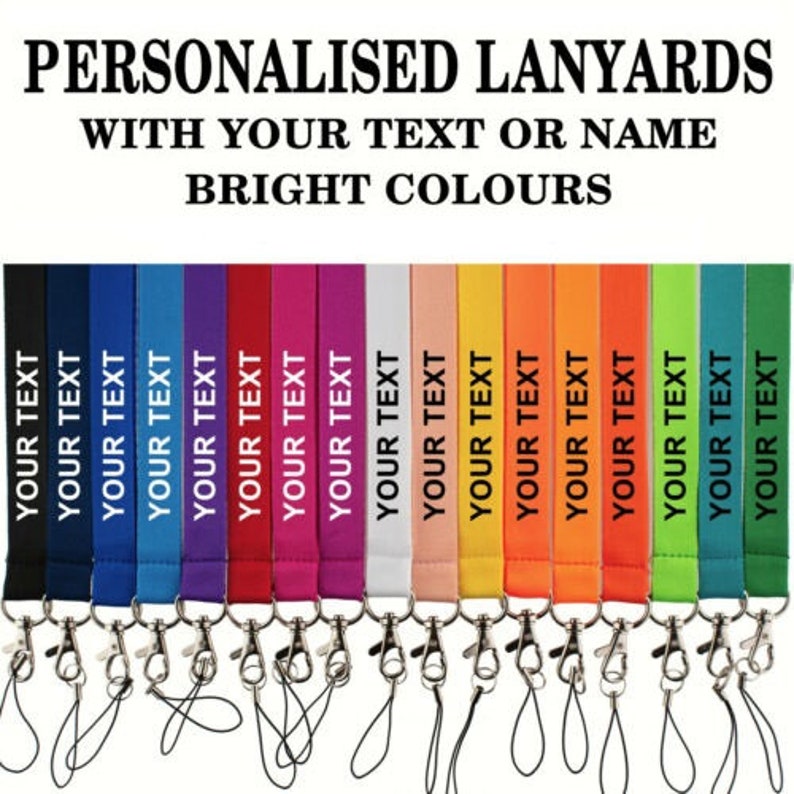 ROLSELEY Personalised Plain Lanyard Neck Strap with Printed Custom Text White/Black/Silver with Safety Breakaway image 1