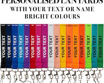ROLSELEY Personalised Plain Lanyard Neck Strap with Printed Custom Text (White/Black/Silver) with Safety Breakaway