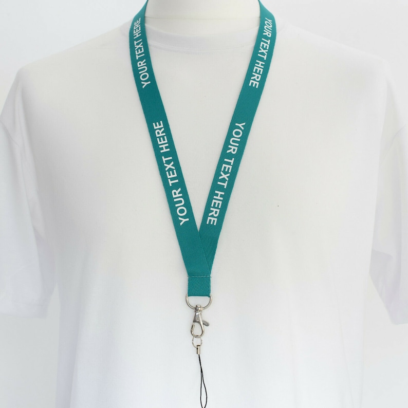 ROLSELEY Personalised Plain Lanyard Neck Strap with Printed Custom Text White/Black/Silver with Safety Breakaway image 8