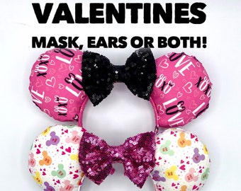 Valentines Disney Face Mask with Matching Ears: Mouse Ears & Mask | Minnie Ears, Mask and Ear Set, Fitted Mask | TMR tours