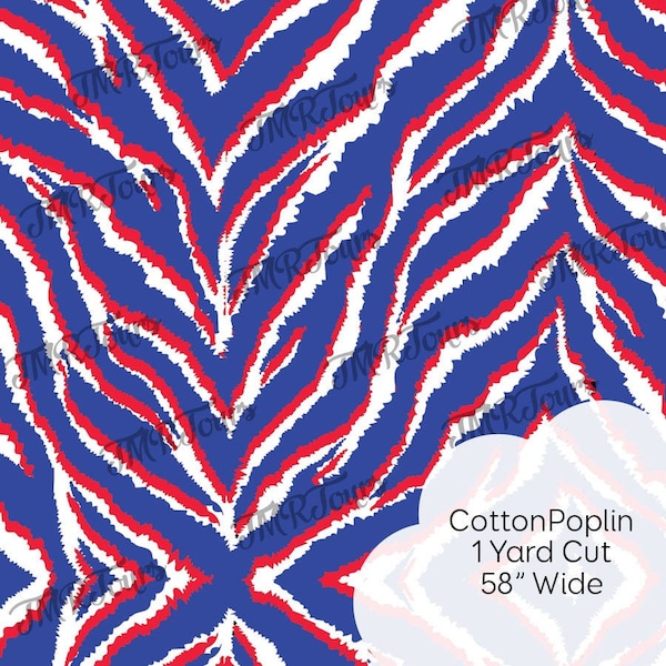 IN STOCK! | Red White & Blue Zebra Fabric | Medium Scale Custom Print Fabric 1 YD