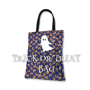 Trick or Treat Bag, washable and reversible candy bag, purple and orange pumpkin treat tote bag