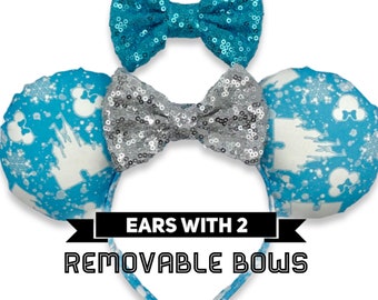 Frozen Castle Mouse Ears with 2 Removable Sequin Bows | Mickey Ears | Minnie Ears headband
