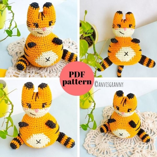 NO- SEW PATTERN: Tiger amigurumi Crochet animal- Amigurumi jungle animal - woodland tiger crochet- Crocheted tiger - Tiger plush softtoy