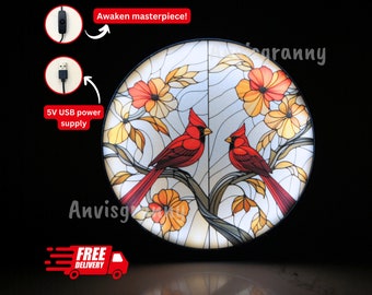 Mama Geschenk • Benutzerdefinierte Glasmalerei • Nachttischlampe • Glasmalerei • Kardinalvogel • Einzigartige Suncatcher-Lampe • Einzigartiges Muttertagsgeschenk