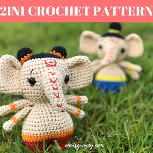 Ganesha Crochet Pattern 2in1 - Lord Ganesh Ganpati amigurumi pattern - Elephant lord doll tutorial (English, PDF)