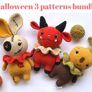 Halloween 3in1 Crochet Pattern Bundle: Pumpkin doll, Voodoo Bunny, Cute Devil - Almost no sew crochet pattern