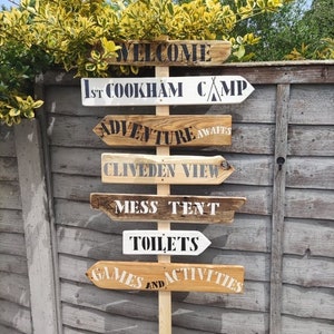 Personalised wood signpost Large rustic wedding way sign wedding venue decoration. Bespoke garden decoration