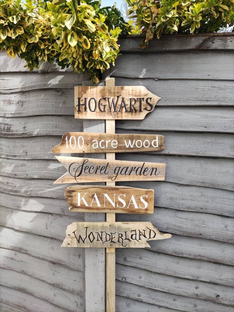 Narnia Wonderland Hogwarts Signpost Personalised Rustic Wood - Etsy UK