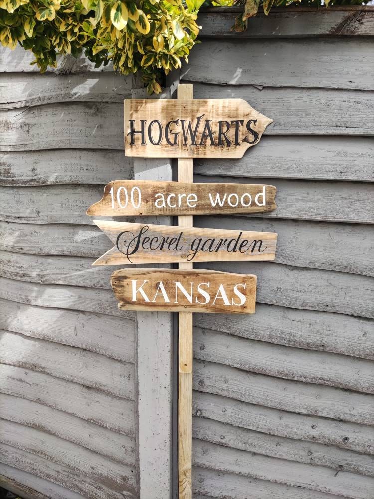 Narnia Wonderland Hogwarts Signpost Personalised Rustic Wood - Etsy UK