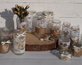 16 Vintage Look Wedding Lights Handmade Hessian Glass Jars Tea Light Candle Holders Rustic Decor barn wedding table centerpieces