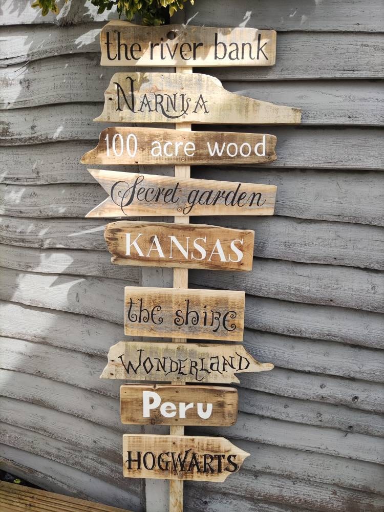 Narnia Wonderland Hogwarts Signpost Personalised Rustic Wood - Etsy UK