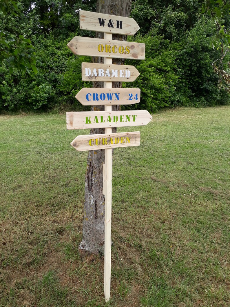 Large Personalised rustic wood wedding way sign signpost wedding venue decoration