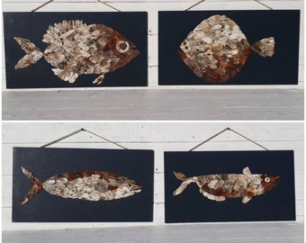 Handmade Fish art Wooden picture Unique Rustic wood Birch Bark Heart Pictures  Rustic wall art Seaside cottage design idea. Nautical