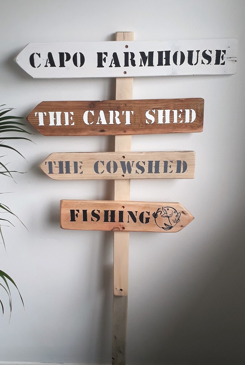 Large Personalised rustic wood wedding way sign signpost wedding venue decoration