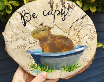 Hand painted Capybara Animals Placemats wooden pictures Finch Mouse Rabbit Coasters Personalized Rustic Wood Table Decor Log Placemat