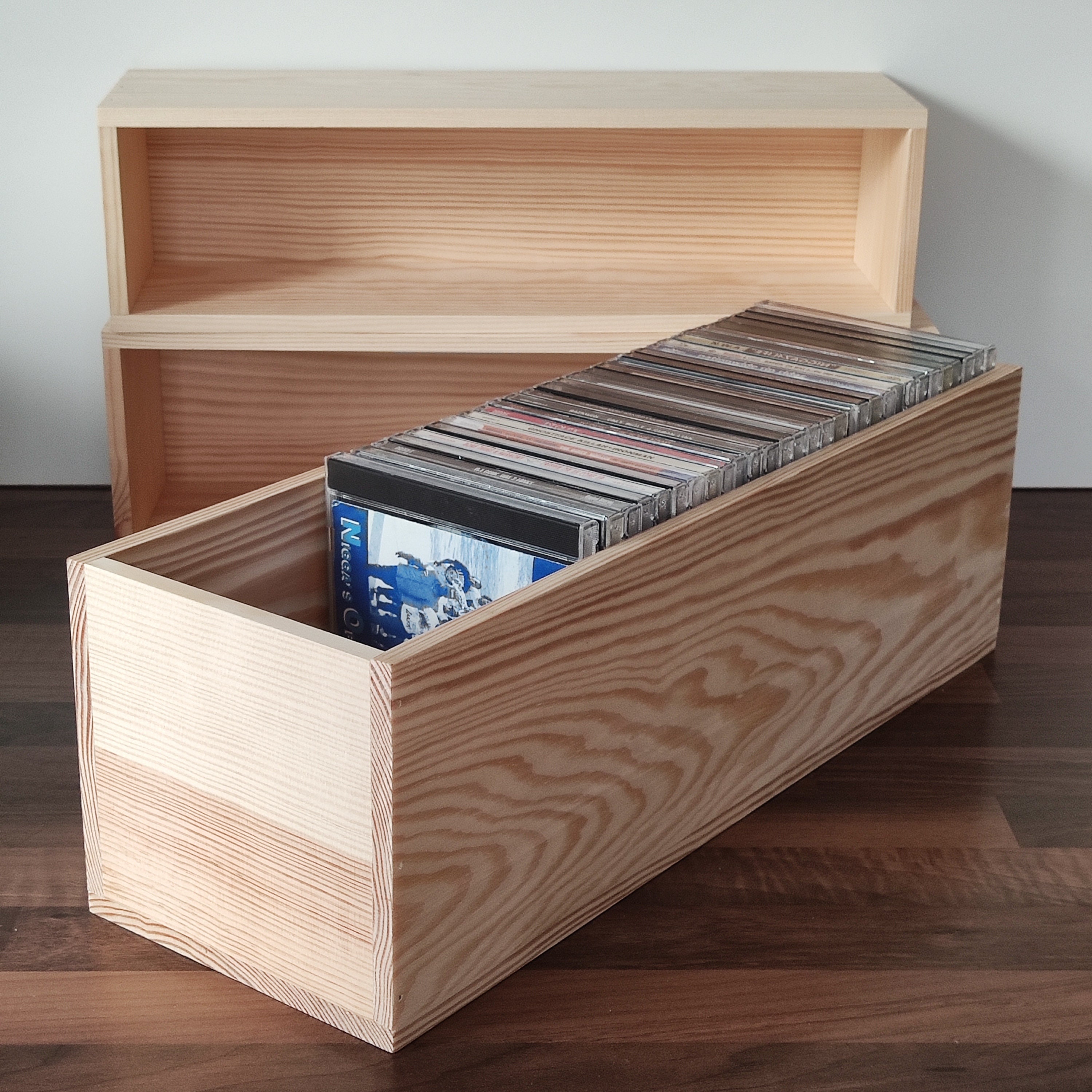 Large Shallow Wooden Storage Box With Hinged Lid & Cut-out Handles Toy Box  Chest Crate Trunk Container Decorative Plain Unpainted Pine 