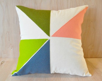 Pinwheel - Pillow Cover   | Green & Coral | Color Block | Modern | Mid Century | Retro | Geometric | Colorblock | Mid-Century | Abstract |