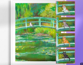 Choose Your Cat In A Monet Painting Art Print, Multiple Cat Color Options