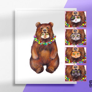 Midsommar Bear Suit Cat Art Print, Multiple Cat Color Options