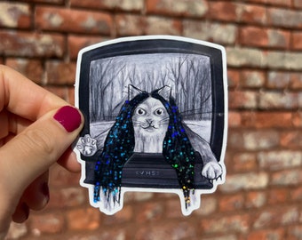 The PurrrRing Glitter Sticker, Cat As Samara From The Ring