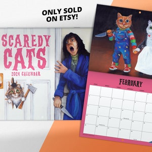 Scaredy Cats 2024 Monthly Calendar, Horror Movie Cat Parody 12-Month Wall Calendar