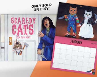 Scaredy Cats 2024 Monthly Calendar, Horror Movie Cat Parody 12-Month Wall Calendar
